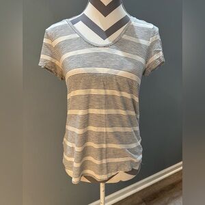 LOFT Black and White Striped Short Sleeve Tee